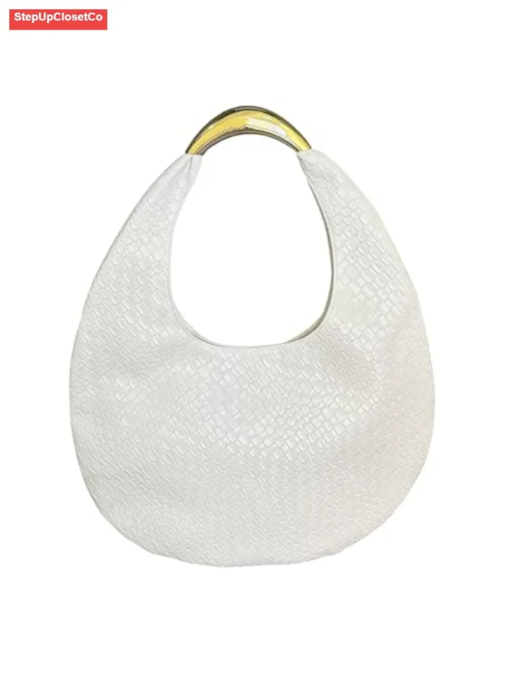 Woven Faux Leather Hobo Bag with Gold Top Handle Foldable Knit Purse
